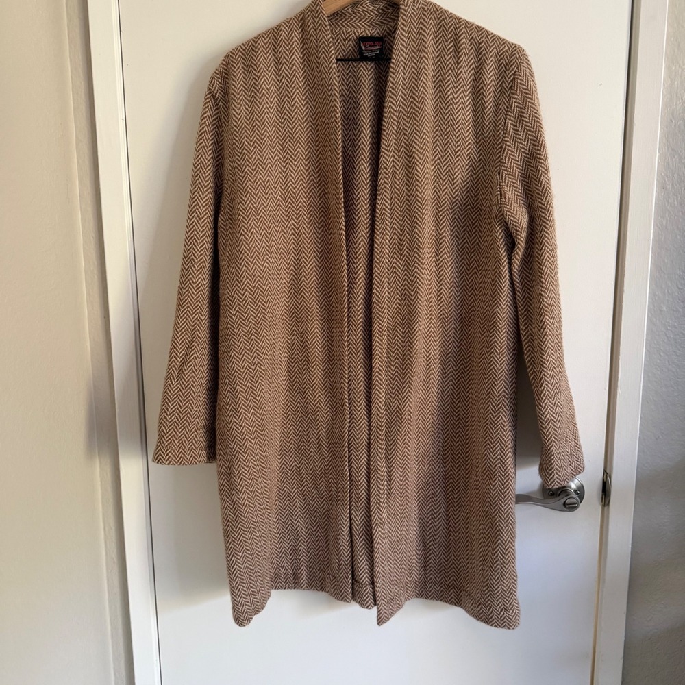 Expolana Cucunuba Herringbone Open Front 100% Virgin Wool Coat Handmade